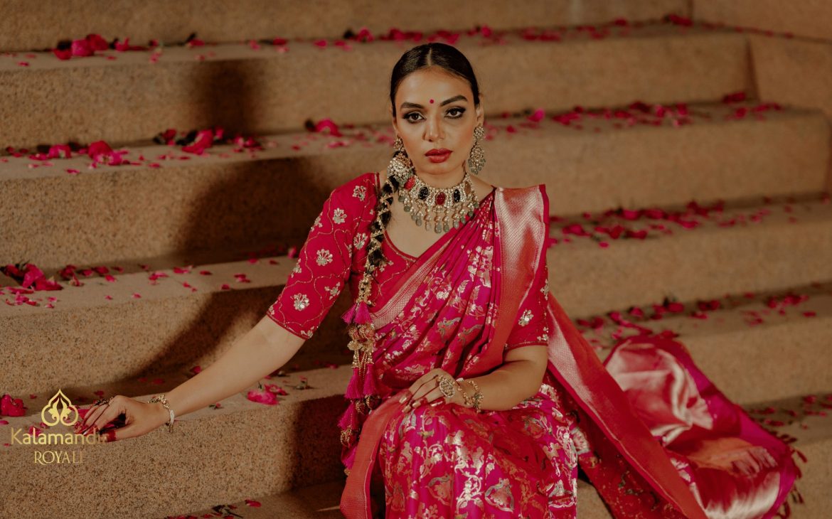 model wearing Kalamandir bridal Sarees  for her special day